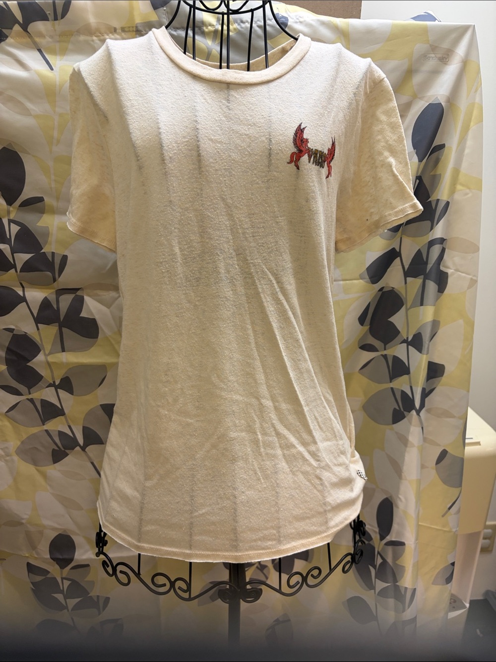 Vans Cream Short-Sleeve Tee with Small Red Embroidered Logo